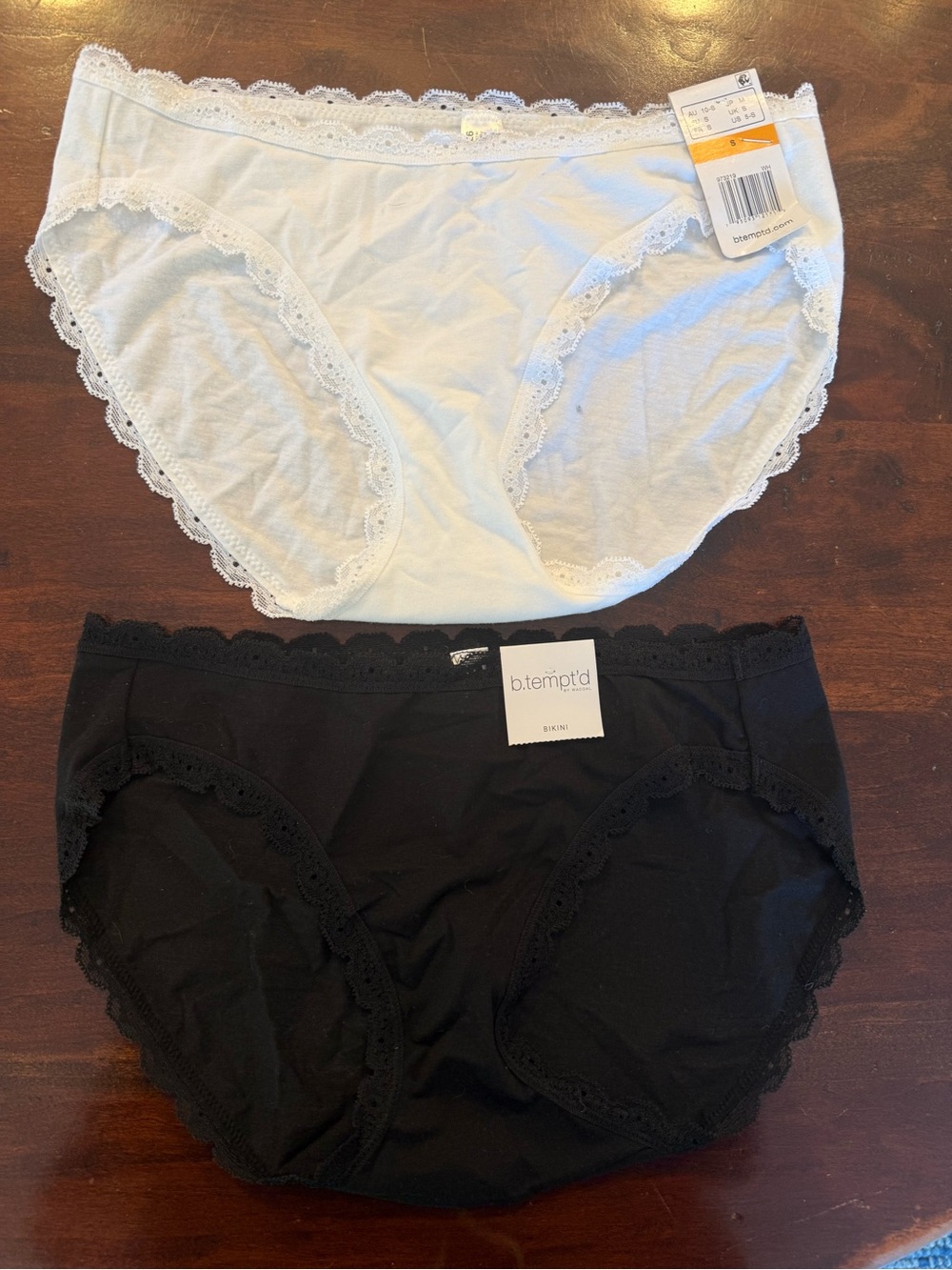 b.tempt'd Lace-Trim Bikini Briefs - White & Black (2-Pack)